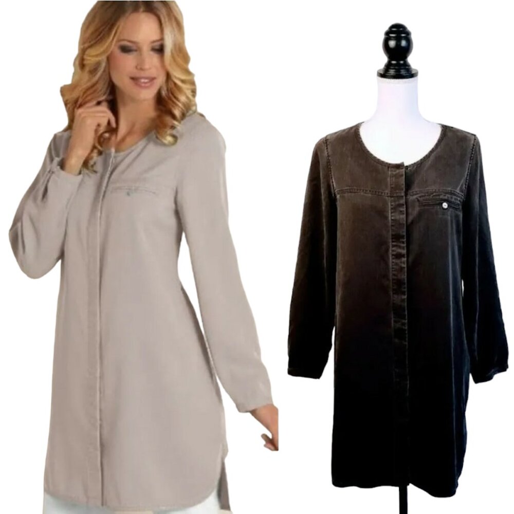 SOFT SURROUNDINGS Dress, Dark Gray 100% Tencel Lyocell Long Sleeve Career, S